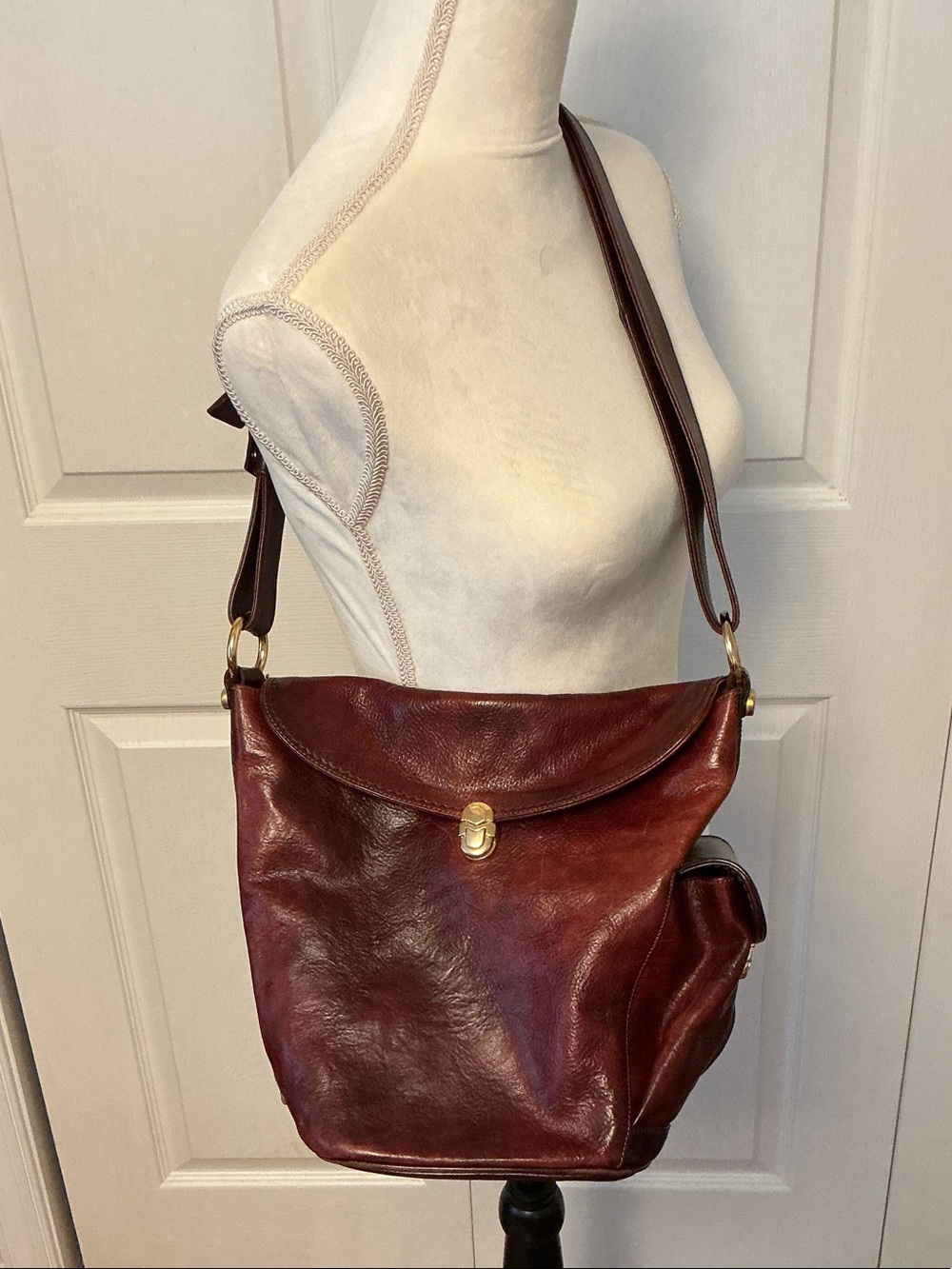 Vintage Marino Orlandi Oxblood Leather Shoulder Bag with Gold Hardware